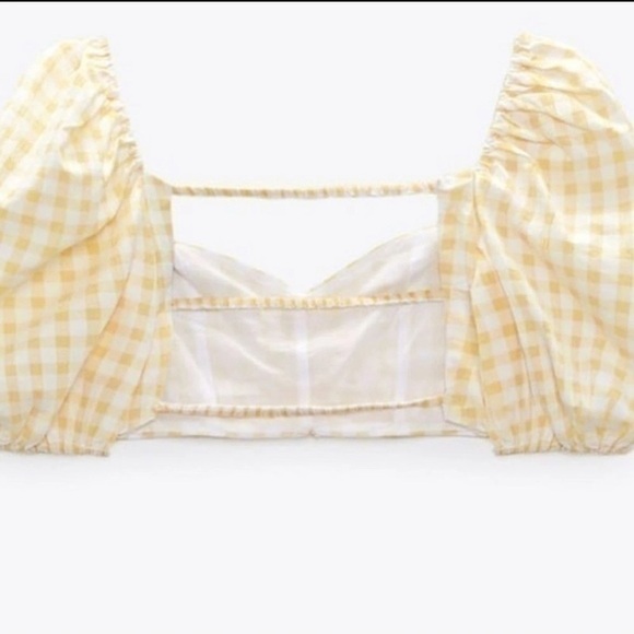 Zara Yellow & White Gingham Off-Shoulder or on the Shoulder Crop Top - Picture 11 of 12